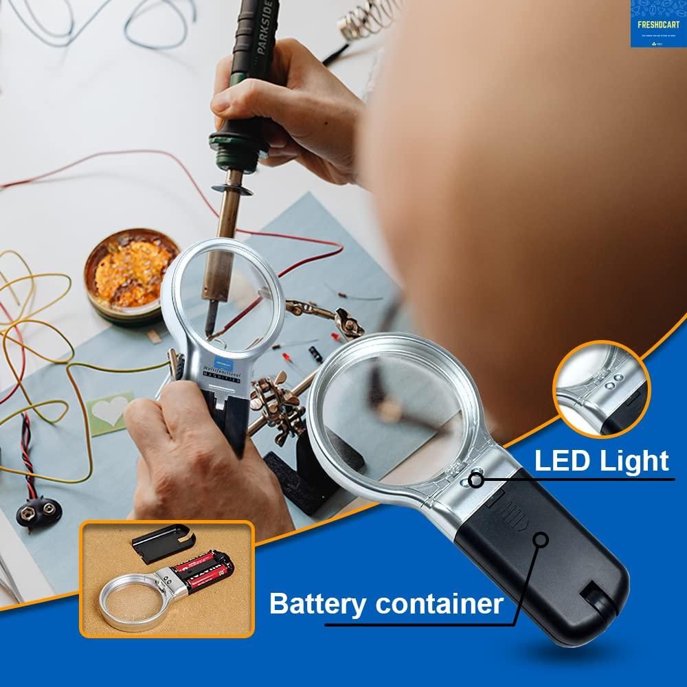 3 in 1 Portable Magnifying Lens Hand-Held Folding Magnifier Glass with LED Lights