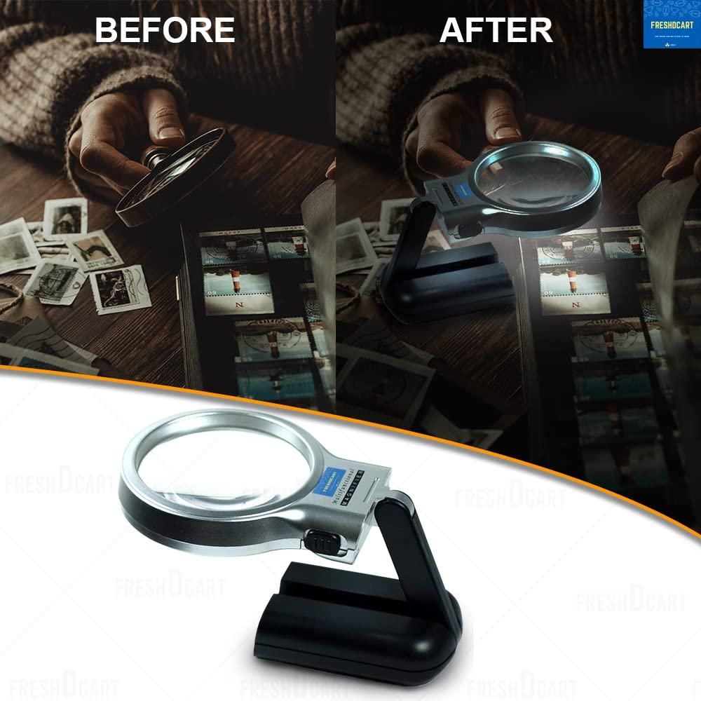 3 in 1 Portable Magnifying Lens Hand-Held Folding Magnifier Glass with LED Lights